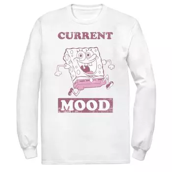 Мужская футболка Spongebob Spongebob Current Mood розового оттенка с длинными рукавами и портретом Licensed Character
