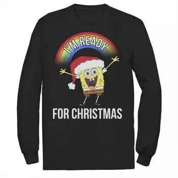 Мужская футболка SpongeBob SquarePants I'm Ready For Christmas с длинными рукавами и цветами радуги Nickelodeon, черный