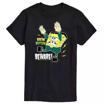 Мужская футболка "SpongeBob SquarePants" с принтом "Осторожно, Бикини Боттом" Licensed Character, черный