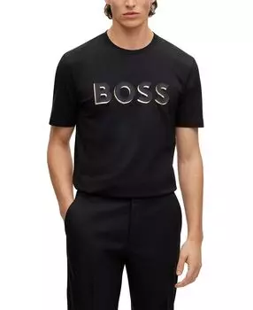 Мужская футболка стандартного кроя из хлопкового джерси с принтом логотипа boss Hugo Boss, черный