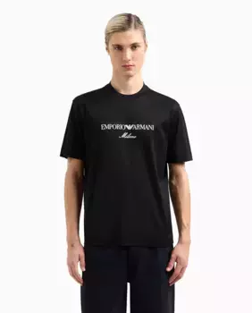 Мужская футболка стандартного кроя с контрастным логотипом спереди Emporio Armani, чёрный