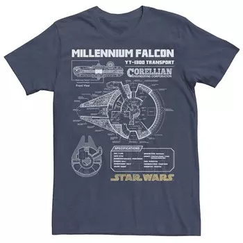Мужская футболка Star Wars Gold Millennium Falcon Schematics, цвет Navy Heather