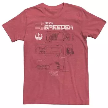 Мужская футболка Star Wars Speeder Schematics Outline, цвет Red Heather
