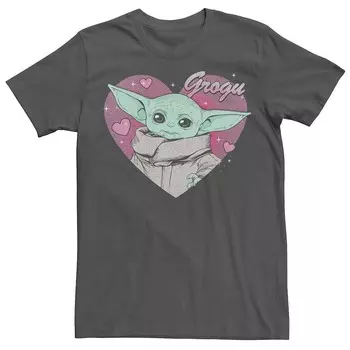 Мужская футболка Star Wars: The Mandalorian Grogu Pink Hearts ко Дню святого Валентина Licensed Character, цвет Charcoal