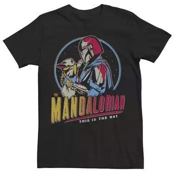 Мужская футболка Star Wars: The Mandalorian Mando And Grogu Dark Rainbow Licensed Character
