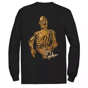 Мужская футболка Star Wars The Rise of Skywalker C-3PO Stay золотистая с длинными рукавами и рисунком Licensed Character