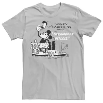 Мужская футболка Steamboat Willie с Микки Маусом Disney's Licensed Character, цвет Silver