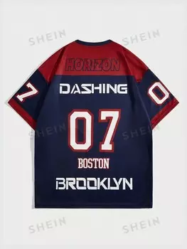 Мужская футболка Street Life с коротким рукавом, логотип гоночного автомобиля, для школы Romwe, синий