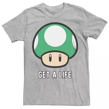 Мужская футболка Super Mario Bros 1-UP с рисунком гриба Get a Life Licensed Character, цвет Athletic Heather