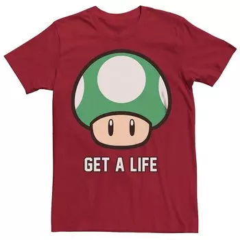 Мужская футболка Super Mario Bros 1-UP с рисунком гриба Get a Life Licensed Character, цвет Cardinal