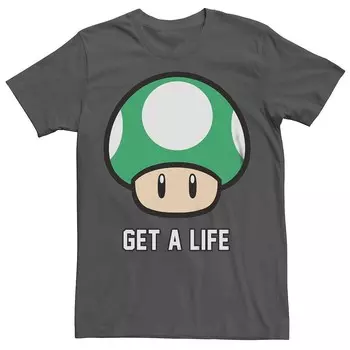 Мужская футболка Super Mario Bros 1-UP с рисунком гриба Get a Life Licensed Character, цвет Charcoal