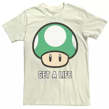 Мужская футболка Super Mario Bros 1-UP с рисунком гриба Get a Life Licensed Character, цвет Natural