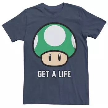 Мужская футболка Super Mario Bros 1-UP с рисунком гриба Get a Life Licensed Character, цвет Navy Heather