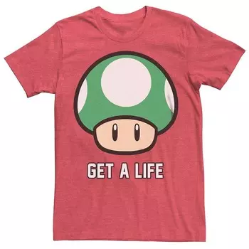 Мужская футболка Super Mario Bros 1-UP с рисунком гриба Get a Life Licensed Character, цвет Red Heather