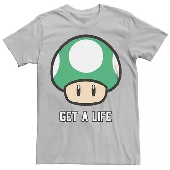 Мужская футболка Super Mario Bros 1-UP с рисунком гриба Get a Life Licensed Character, цвет Silver