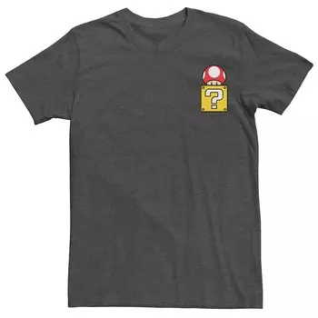 Мужская футболка Super Mario Bros. Mushroom Power Up с левым нагрудным карманом Licensed Character, цвет Charcoal Heather
