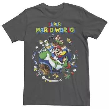 Мужская футболка Super Mario World Yoshi & Mario Round The World Licensed Character, цвет Charcoal