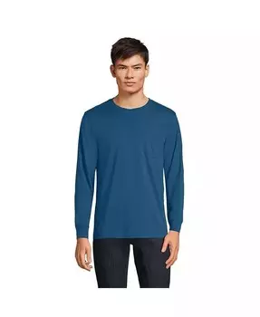 Мужская футболка Super-T с длинным рукавом и карманом Lands' End, синий