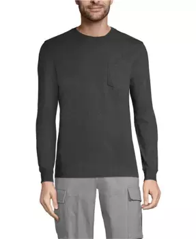 Мужская футболка Super-T с длинным рукавом и карманом Lands' End, черный