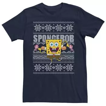 Мужская футболка-свитер Nickelodeon SpongeBob SquarePants Dancing Ugly Christmas, Blue Licensed Character, синий