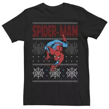 Мужская футболка-свитер с изображением Человека-паука Marvel Crawl Ugly Christmas, Black Licensed Character, черный