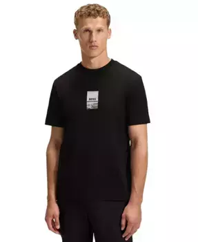 Мужская футболка свободного кроя из хлопка с принтом и эластичной тканью Hugo Boss, черный