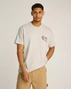 Мужская футболка свободного кроя с принтом на спине Tommy Jeans, цвет Crema