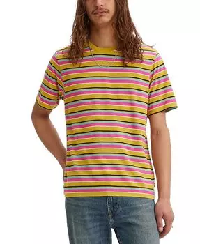 Мужская футболка свободного кроя в полоску с короткими рукавами и круглым вырезом Levi's, цвет Atlas Stripe Rasberry Rose