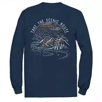 Мужская футболка Take The Scenic Route Mountain Sunrise с эскизом Licensed Character, темно-синий
