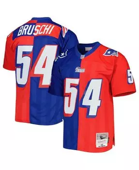 Мужская футболка tedy bruschi royal, red new england patriots 1996 split legacy, копия джерси Mitchell & Ness, мульти