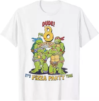 Мужская футболка Teenage Mutant Ninja Turtles I'm 8 Dude Pizza Birthday Party, белый