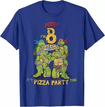 Мужская футболка Teenage Mutant Ninja Turtles I'm 8 Dude Pizza Birthday Party, синий