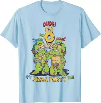 Мужская футболка Teenage Mutant Ninja Turtles I'm 8 Dude Pizza Birthday Party, светло-голубой