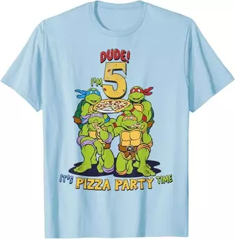 Мужская футболка Teenage Mutant Ninja Turtles I'm 5 Dude Pizza Birthday Party, светло-голубой