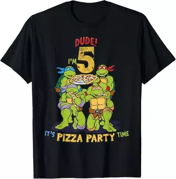 Мужская футболка Teenage Mutant Ninja Turtles I'm 5 Dude Pizza Birthday Party, черный