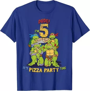 Мужская футболка Teenage Mutant Ninja Turtles I'm 5 Dude Pizza Birthday Party, синий