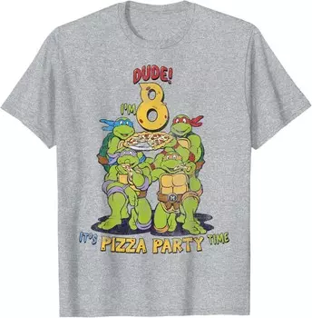 Мужская футболка Teenage Mutant Ninja Turtles I'm 8 Dude Pizza Birthday Party, серый вереск