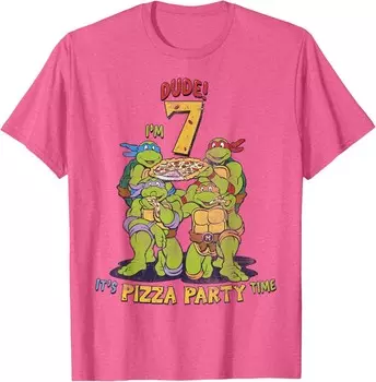 Мужская футболка Teenage Mutant Ninja Turtles I'm 7 Dude Pizza Birthday Party, розовый вереск
