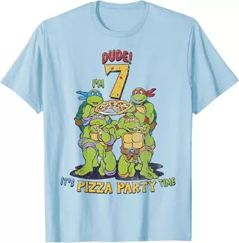 Мужская футболка Teenage Mutant Ninja Turtles I'm 7 Dude Pizza Birthday Party, светло-голубой
