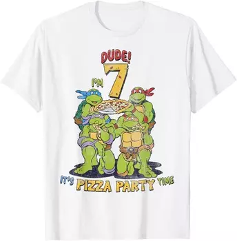 Мужская футболка Teenage Mutant Ninja Turtles I'm 7 Dude Pizza Birthday Party, белый