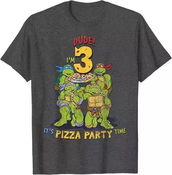 Мужская футболка Teenage Mutant Ninja Turtles I'm 3 Dude Pizza Birthday Party, темно-серый вереск
