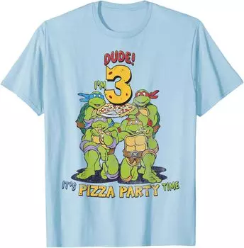 Мужская футболка Teenage Mutant Ninja Turtles I'm 3 Dude Pizza Birthday Party, светло-голубой