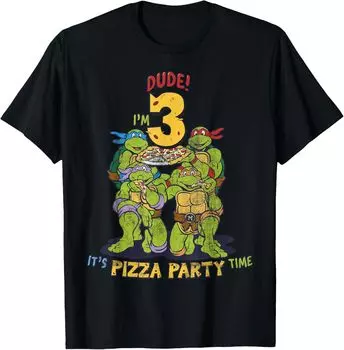 Мужская футболка Teenage Mutant Ninja Turtles I'm 3 Dude Pizza Birthday Party, черный