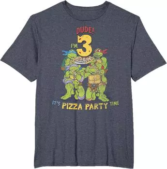 Мужская футболка Teenage Mutant Ninja Turtles I'm 3 Dude Pizza Birthday Party, Big and Tall Size, синий вереск