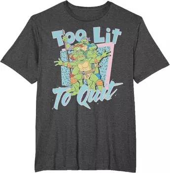 Мужская футболка Teenage Mutant Ninja Turtles Too Lit To Quit, Big and Tall Size, темно-серый вереск