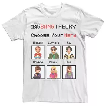 Мужская футболка «Теория большого взрыва»: выбери свою футболку Nerd Game Licensed Character, белый