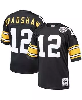 Мужская футболка Terry Bradshaw Black Pittsburgh Steelers 1975 Authentic Throwback завершившего карьеру игрока Mitchell & Ness, черный