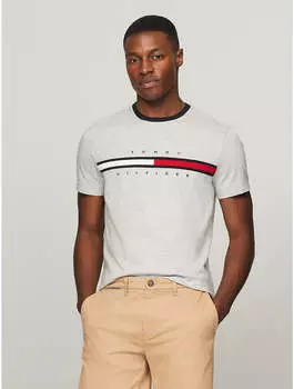 Мужская футболка Tommy Hilfiger с логотипом-флагом, цвет grey heather