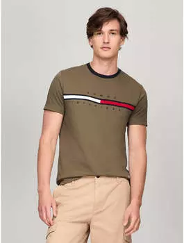 Мужская футболка Tommy Hilfiger с логотипом-флагом, хаки