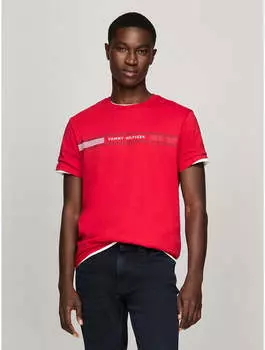 Мужская футболка Tommy Hilfiger с принтом Tommy Stripe, цвет primary red